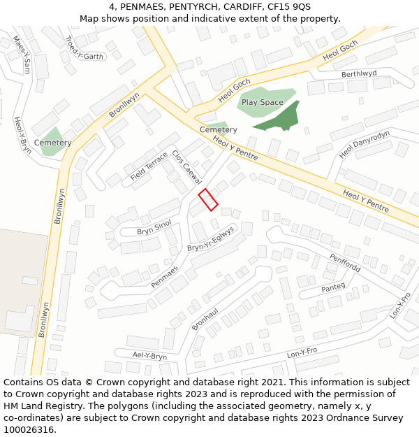 4, PENMAES, PENTYRCH, CARDIFF, CF15 9QS: Location map and indicative extent of plot