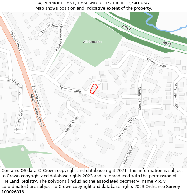 4, PENMORE LANE, HASLAND, CHESTERFIELD, S41 0SG: Location map and indicative extent of plot