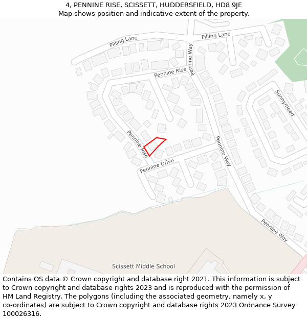 4, PENNINE RISE, SCISSETT, HUDDERSFIELD, HD8 9JE: Location map and indicative extent of plot