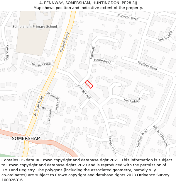 4, PENNWAY, SOMERSHAM, HUNTINGDON, PE28 3JJ: Location map and indicative extent of plot