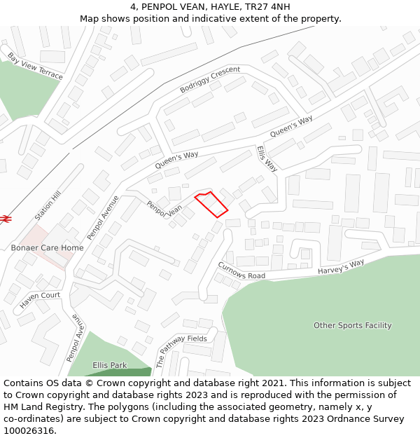 4, PENPOL VEAN, HAYLE, TR27 4NH: Location map and indicative extent of plot