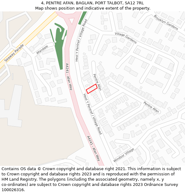 4, PENTRE AFAN, BAGLAN, PORT TALBOT, SA12 7RL: Location map and indicative extent of plot