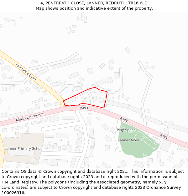 4, PENTREATH CLOSE, LANNER, REDRUTH, TR16 6LD: Location map and indicative extent of plot