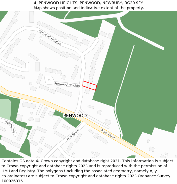 4, PENWOOD HEIGHTS, PENWOOD, NEWBURY, RG20 9EY: Location map and indicative extent of plot