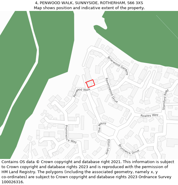 4, PENWOOD WALK, SUNNYSIDE, ROTHERHAM, S66 3XS: Location map and indicative extent of plot