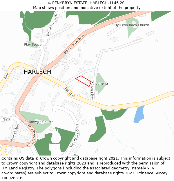 4, PENYBRYN ESTATE, HARLECH, LL46 2SL: Location map and indicative extent of plot