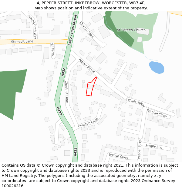 4, PEPPER STREET, INKBERROW, WORCESTER, WR7 4EJ: Location map and indicative extent of plot