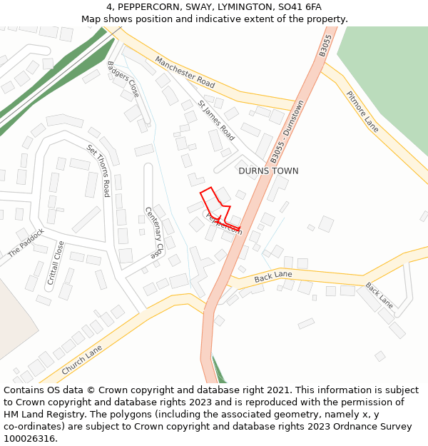 4, PEPPERCORN, SWAY, LYMINGTON, SO41 6FA: Location map and indicative extent of plot