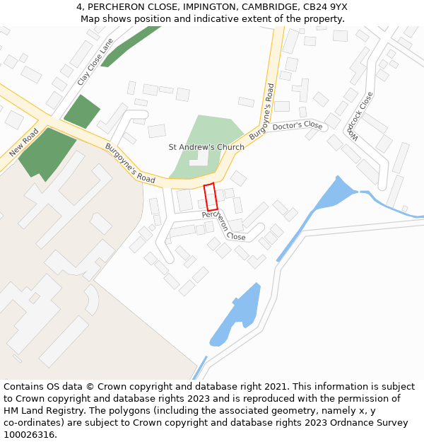 4, PERCHERON CLOSE, IMPINGTON, CAMBRIDGE, CB24 9YX: Location map and indicative extent of plot