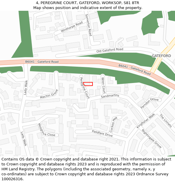 4, PEREGRINE COURT, GATEFORD, WORKSOP, S81 8TR: Location map and indicative extent of plot