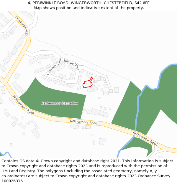 4, PERIWINKLE ROAD, WINGERWORTH, CHESTERFIELD, S42 6FE: Location map and indicative extent of plot