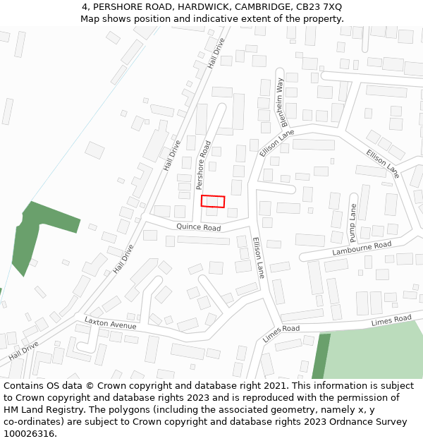 4, PERSHORE ROAD, HARDWICK, CAMBRIDGE, CB23 7XQ: Location map and indicative extent of plot