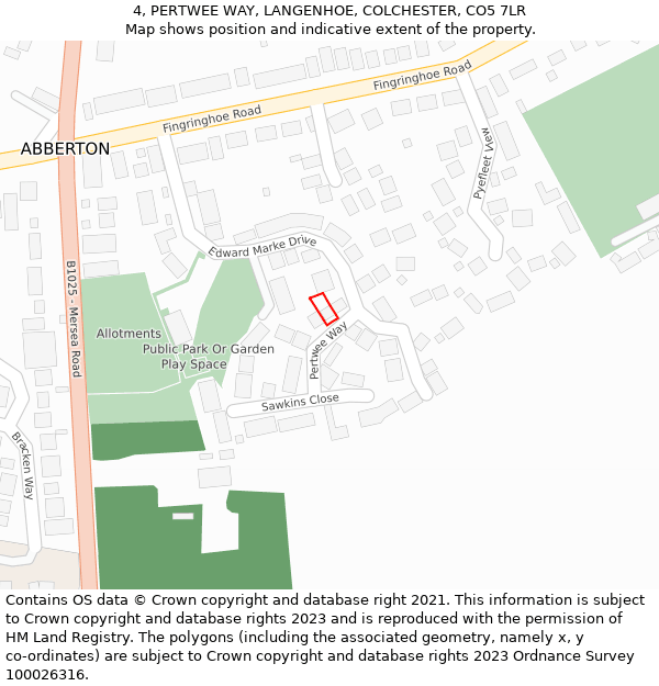 4, PERTWEE WAY, LANGENHOE, COLCHESTER, CO5 7LR: Location map and indicative extent of plot