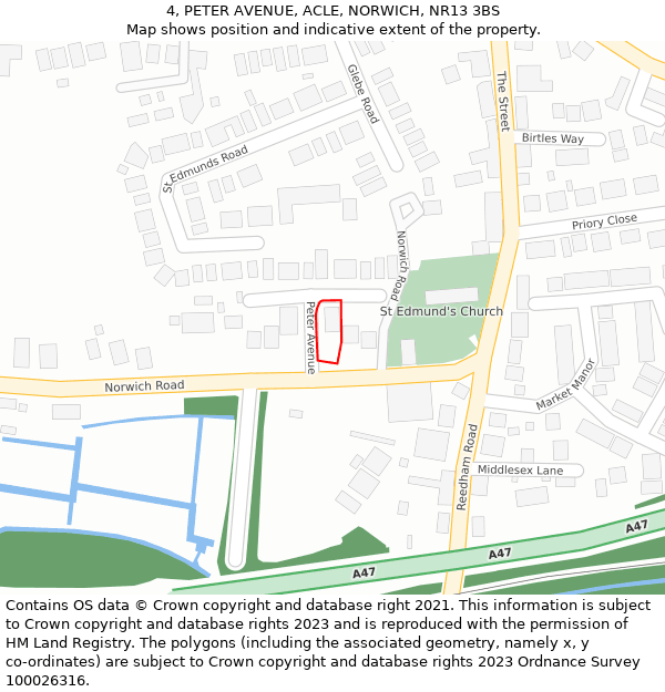 4, PETER AVENUE, ACLE, NORWICH, NR13 3BS: Location map and indicative extent of plot