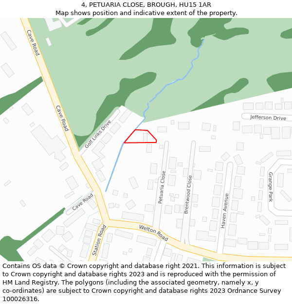 4, PETUARIA CLOSE, BROUGH, HU15 1AR: Location map and indicative extent of plot