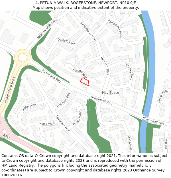 4, PETUNIA WALK, ROGERSTONE, NEWPORT, NP10 9JE: Location map and indicative extent of plot