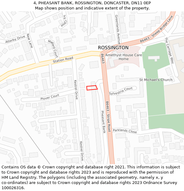 4, PHEASANT BANK, ROSSINGTON, DONCASTER, DN11 0EP: Location map and indicative extent of plot