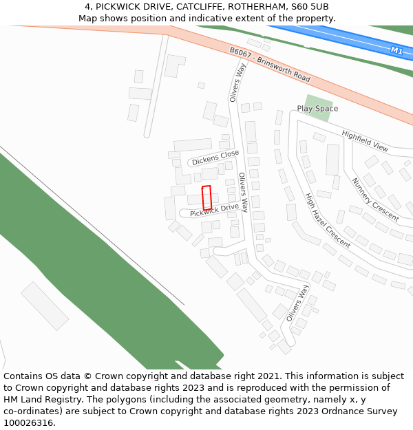 4, PICKWICK DRIVE, CATCLIFFE, ROTHERHAM, S60 5UB: Location map and indicative extent of plot