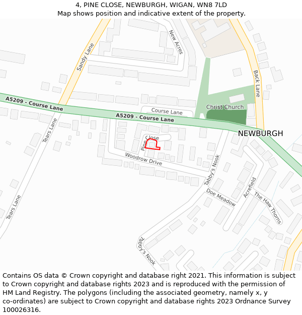 4, PINE CLOSE, NEWBURGH, WIGAN, WN8 7LD: Location map and indicative extent of plot