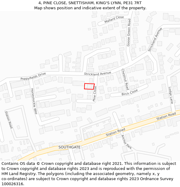 4, PINE CLOSE, SNETTISHAM, KING'S LYNN, PE31 7RT: Location map and indicative extent of plot