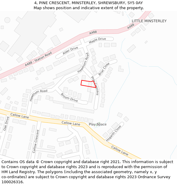 4, PINE CRESCENT, MINSTERLEY, SHREWSBURY, SY5 0AY: Location map and indicative extent of plot