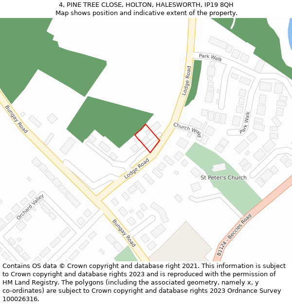 4, PINE TREE CLOSE, HOLTON, HALESWORTH, IP19 8QH: Location map and indicative extent of plot