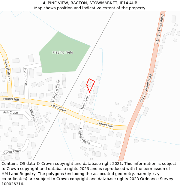 4, PINE VIEW, BACTON, STOWMARKET, IP14 4UB: Location map and indicative extent of plot