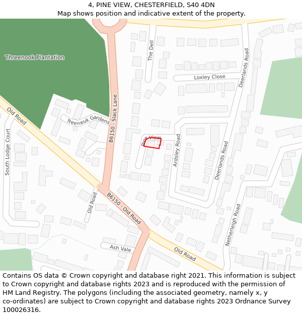 4, PINE VIEW, CHESTERFIELD, S40 4DN: Location map and indicative extent of plot