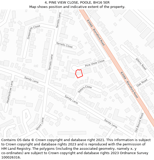 4, PINE VIEW CLOSE, POOLE, BH16 5ER: Location map and indicative extent of plot