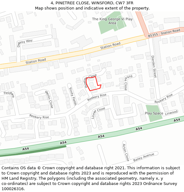 4, PINETREE CLOSE, WINSFORD, CW7 3FR: Location map and indicative extent of plot