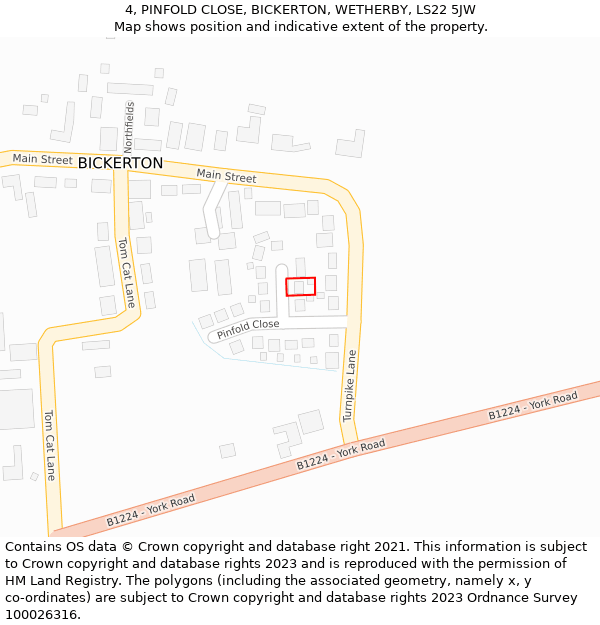 4, PINFOLD CLOSE, BICKERTON, WETHERBY, LS22 5JW: Location map and indicative extent of plot