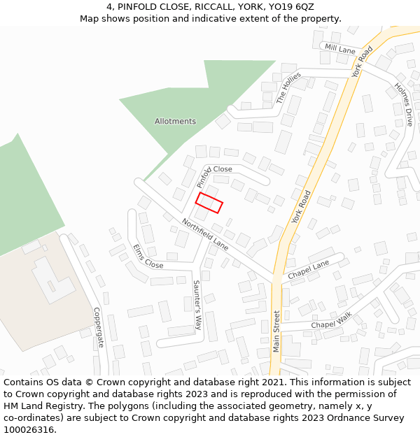 4, PINFOLD CLOSE, RICCALL, YORK, YO19 6QZ: Location map and indicative extent of plot