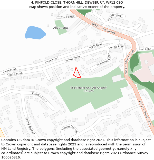 4, PINFOLD CLOSE, THORNHILL, DEWSBURY, WF12 0SQ: Location map and indicative extent of plot