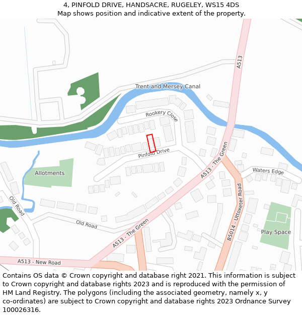 4, PINFOLD DRIVE, HANDSACRE, RUGELEY, WS15 4DS: Location map and indicative extent of plot