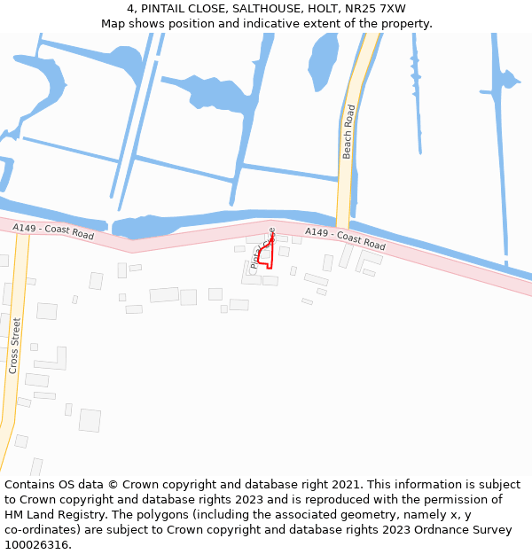 4, PINTAIL CLOSE, SALTHOUSE, HOLT, NR25 7XW: Location map and indicative extent of plot