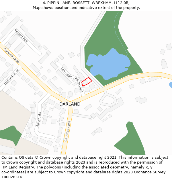 4, PIPPIN LANE, ROSSETT, WREXHAM, LL12 0BJ: Location map and indicative extent of plot