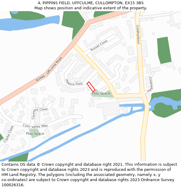 4, PIPPINS FIELD, UFFCULME, CULLOMPTON, EX15 3BS: Location map and indicative extent of plot