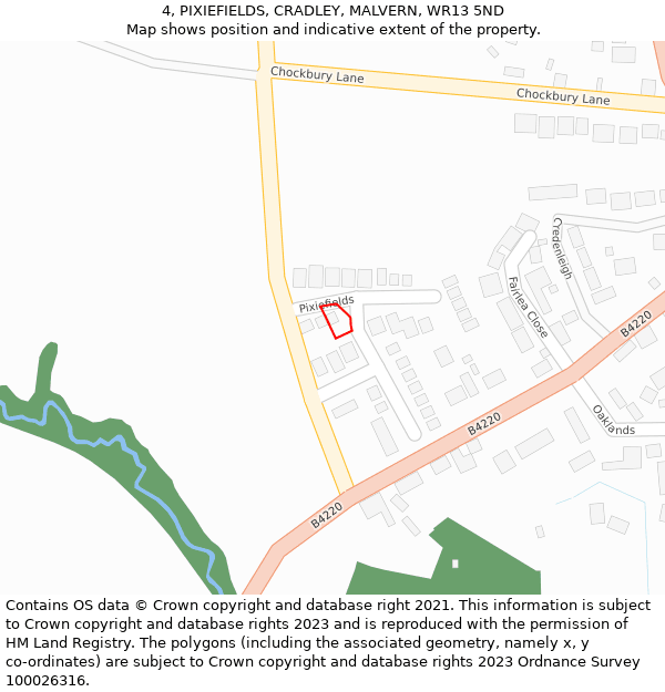 4, PIXIEFIELDS, CRADLEY, MALVERN, WR13 5ND: Location map and indicative extent of plot