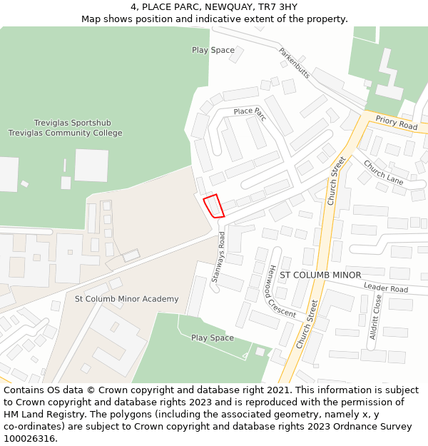 4, PLACE PARC, NEWQUAY, TR7 3HY: Location map and indicative extent of plot