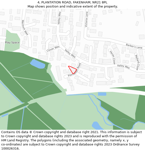 4, PLANTATION ROAD, FAKENHAM, NR21 8PL: Location map and indicative extent of plot