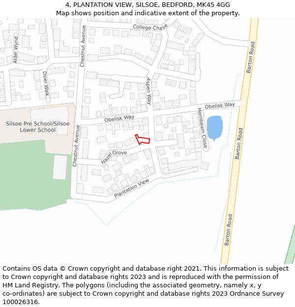 4, PLANTATION VIEW, SILSOE, BEDFORD, MK45 4GG: Location map and indicative extent of plot