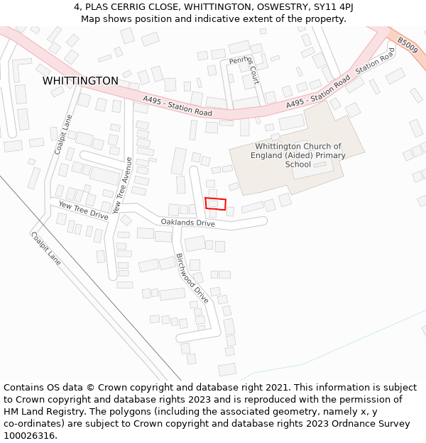 4, PLAS CERRIG CLOSE, WHITTINGTON, OSWESTRY, SY11 4PJ: Location map and indicative extent of plot