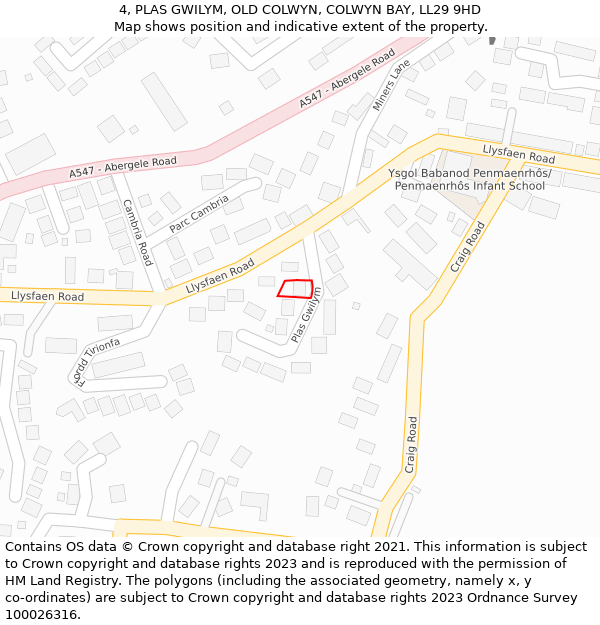 4, PLAS GWILYM, OLD COLWYN, COLWYN BAY, LL29 9HD: Location map and indicative extent of plot