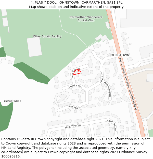 4, PLAS Y DDOL, JOHNSTOWN, CARMARTHEN, SA31 3PL: Location map and indicative extent of plot