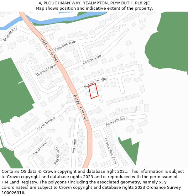 4, PLOUGHMAN WAY, YEALMPTON, PLYMOUTH, PL8 2JE: Location map and indicative extent of plot