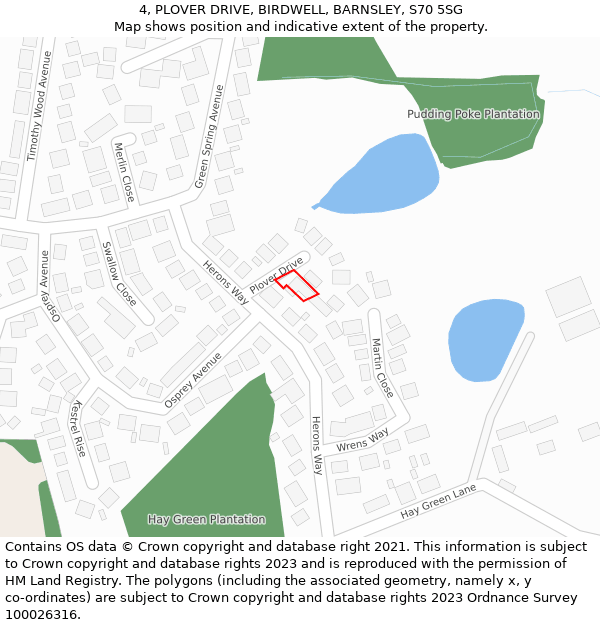 4, PLOVER DRIVE, BIRDWELL, BARNSLEY, S70 5SG: Location map and indicative extent of plot