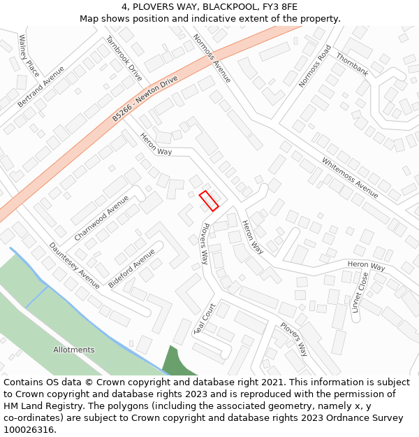 4, PLOVERS WAY, BLACKPOOL, FY3 8FE: Location map and indicative extent of plot