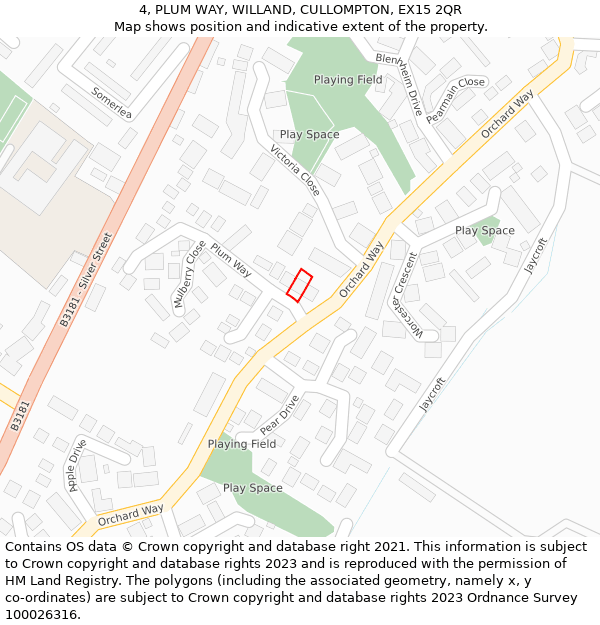 4, PLUM WAY, WILLAND, CULLOMPTON, EX15 2QR: Location map and indicative extent of plot