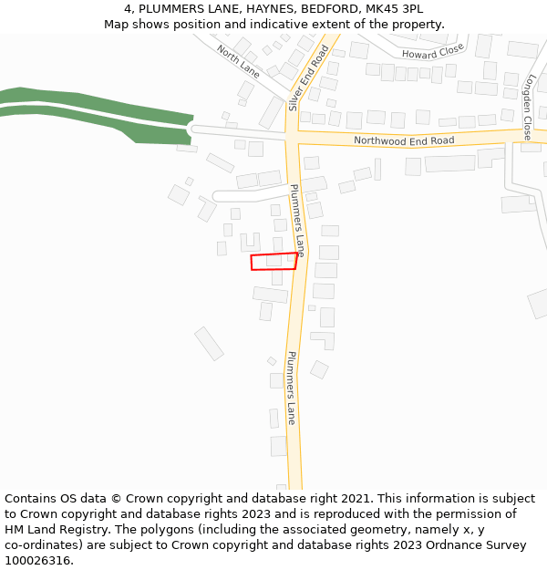 4, PLUMMERS LANE, HAYNES, BEDFORD, MK45 3PL: Location map and indicative extent of plot