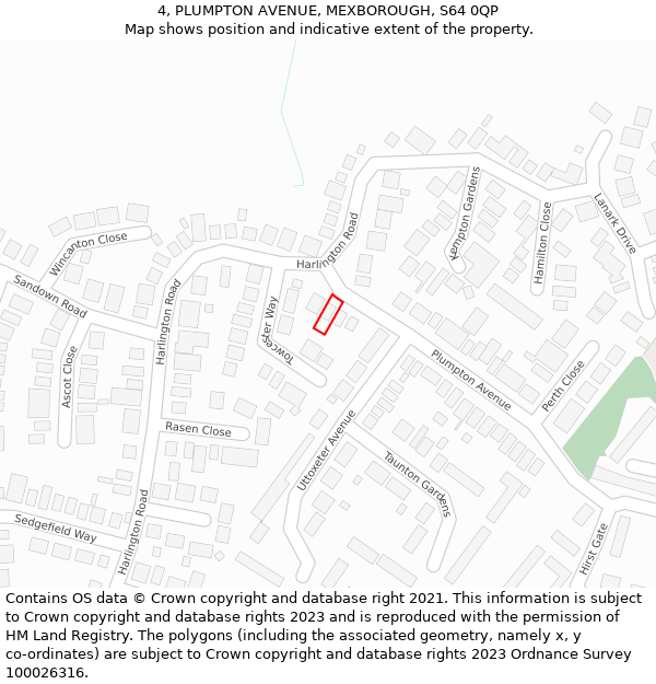 4, PLUMPTON AVENUE, MEXBOROUGH, S64 0QP: Location map and indicative extent of plot